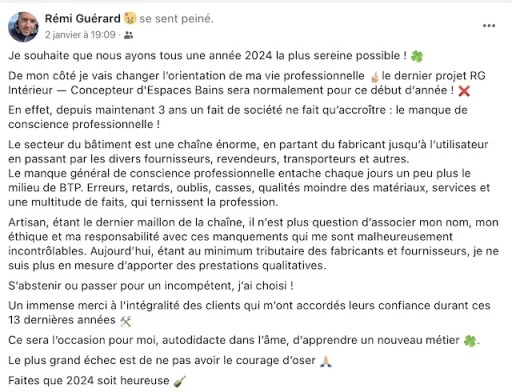 Le post de Rémi Guerard sur Facebook